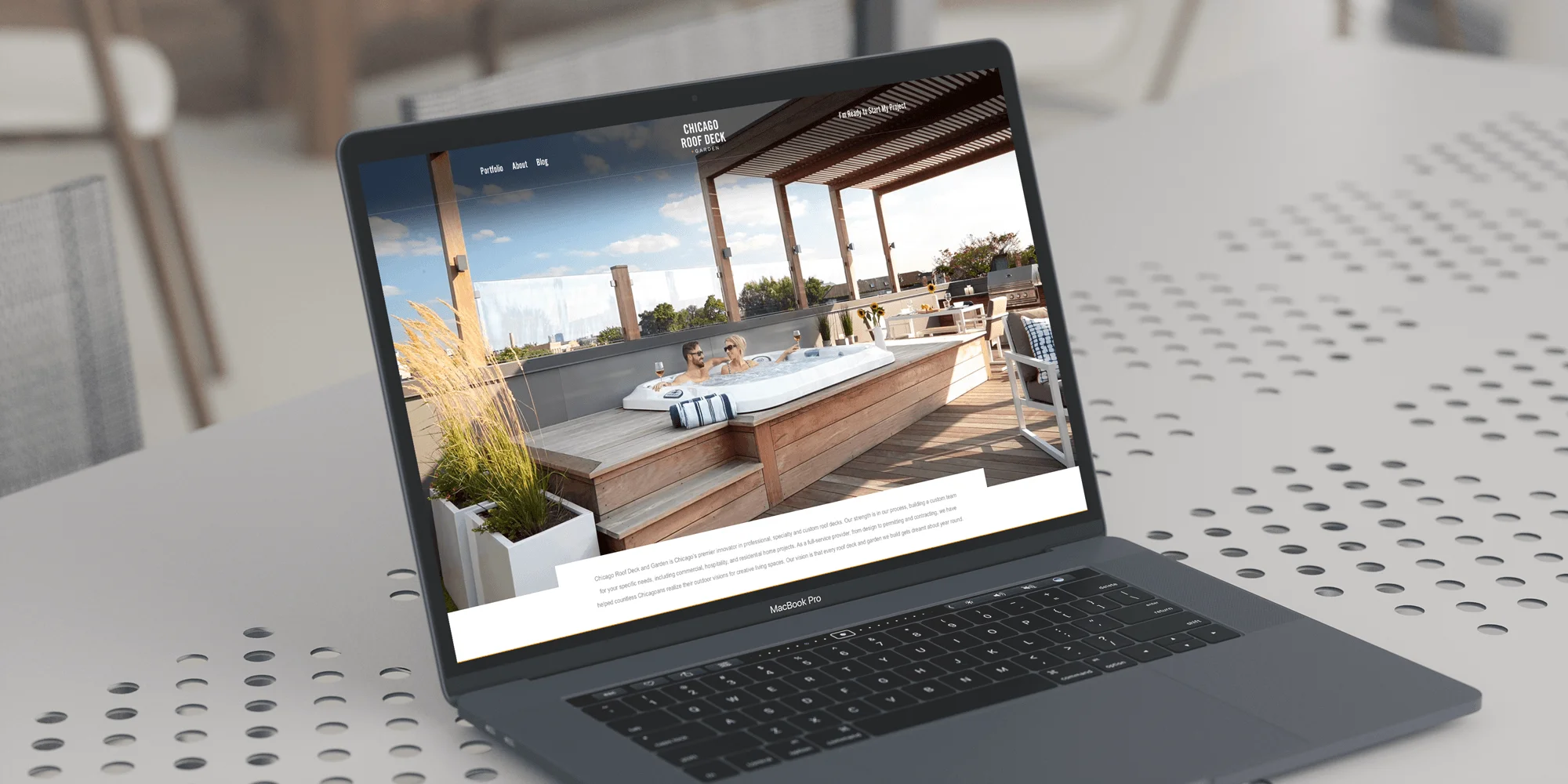 Chicago Roof Deck website mockup on MacBook
